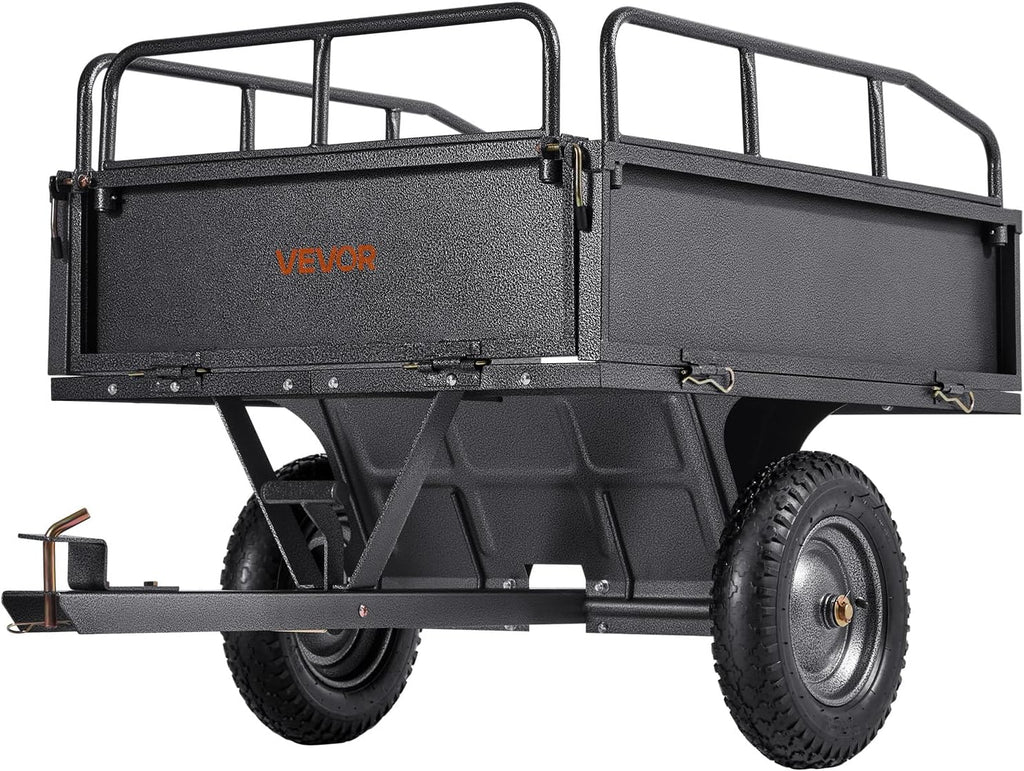 VEVOR Remolque Basculante, 283 L, Remolque de Jardín de Acero para Tractor Cortacésped, Capacidad de Carga 226,8 kg, con Neumáticos de 35,56 cm, Carrito de Transporte con Volquete para ATV, UTV