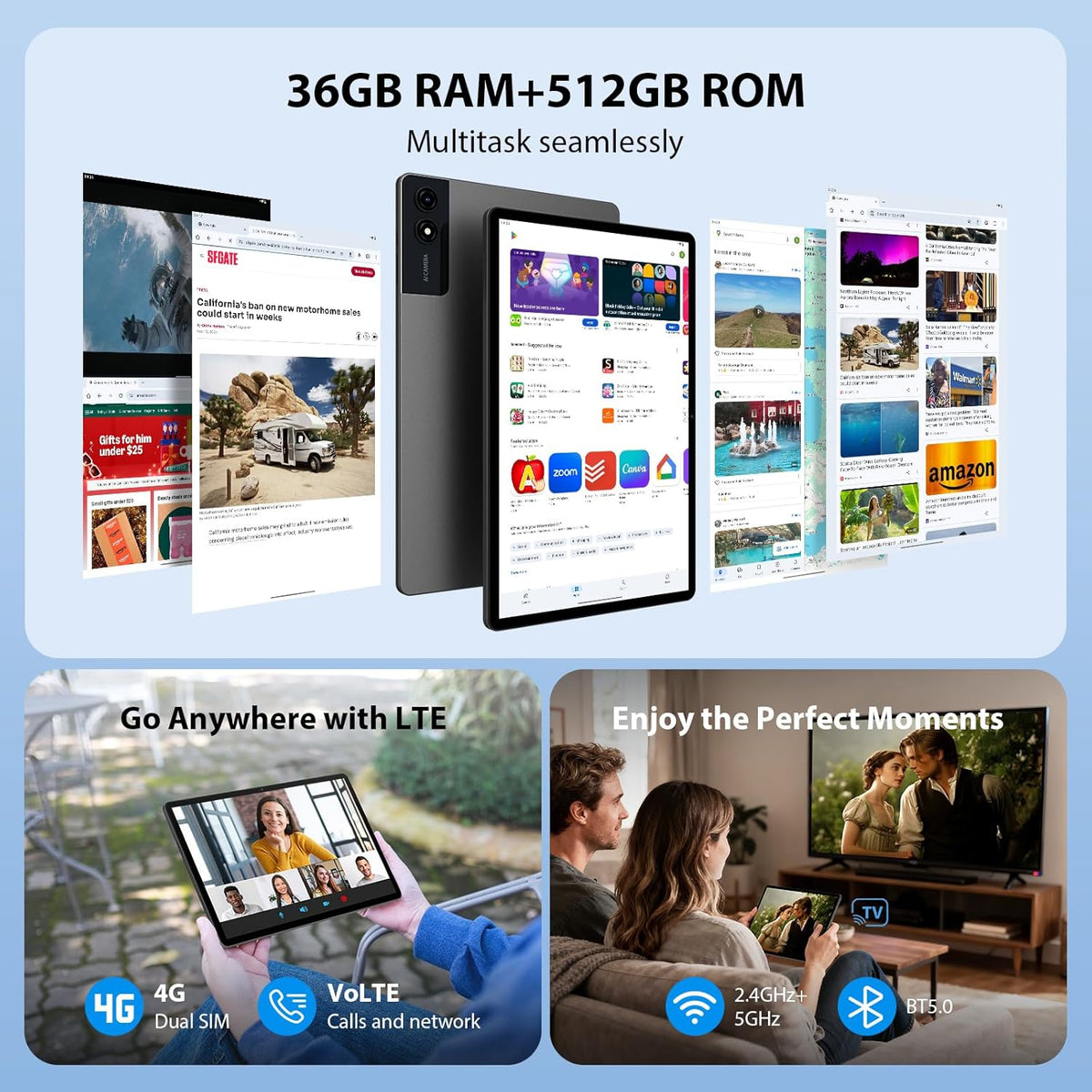 Tablette 3K de 13 pulgadas con Android 15, 36GB RAM, 512GB ROM (ampliable a 2TB), 4G LTE丨WiFi 5G, 2940*1840 UHD, 11580mAh, G99 2.2GHz, 13MP+8MP, Tablet táctil con teclado丨GPS丨4 altavoces (Negro)
