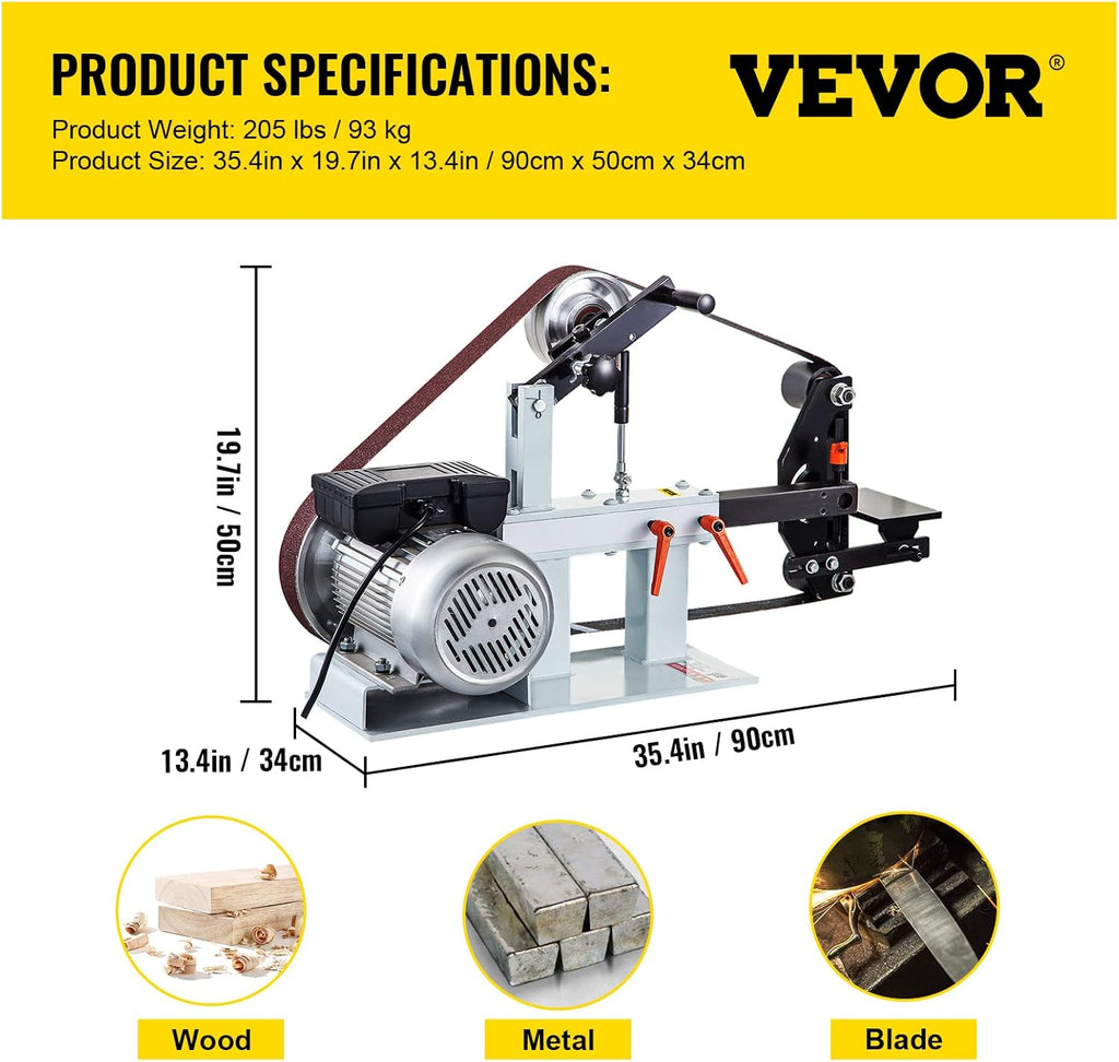 Lijadora de banda VEVOR 1500W, tamaño de banda 5,08x208,28 cm, velocidad constante 2800 r/min, lijadora de banda con varios tipos de lijado, para pulir herramientas, metal, madera y acrílico