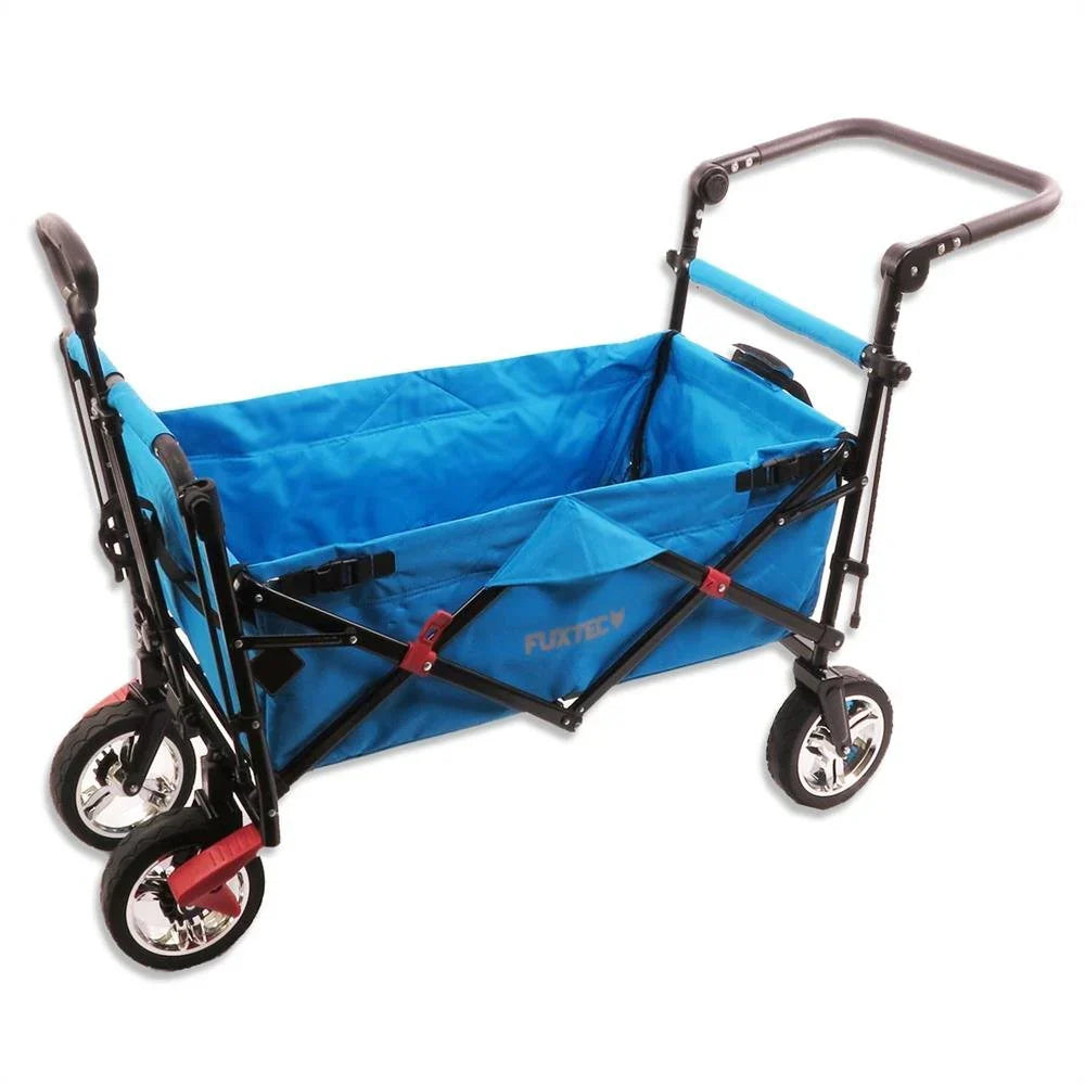 Carrito plegable FUXTEC FX-CT700, carro plegable gris para el transporte de niños, ciudad, campo, playa o montaña - con capota anti-UV, asa de empuje, freno de mano delantero y trasero, el original