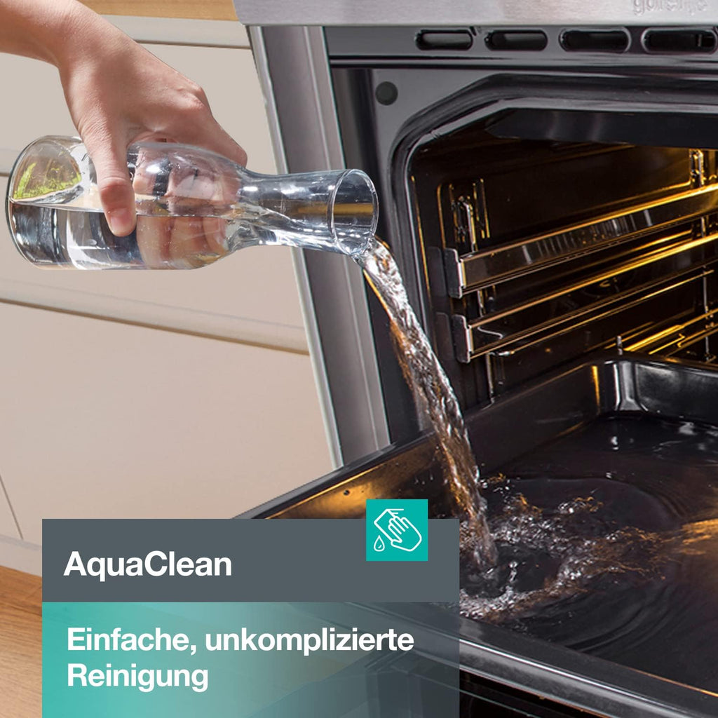 Gorenje GECS5C70XPA Cocina eléctrica independiente con placa vitrocerámica / 50 cm / 70 litros / GentleClose / Calentamiento rápido / AirFry / ExtraSteam / Modo pizza 300°C / Guías telescópicas / AquaClean / Zona paellera / negro