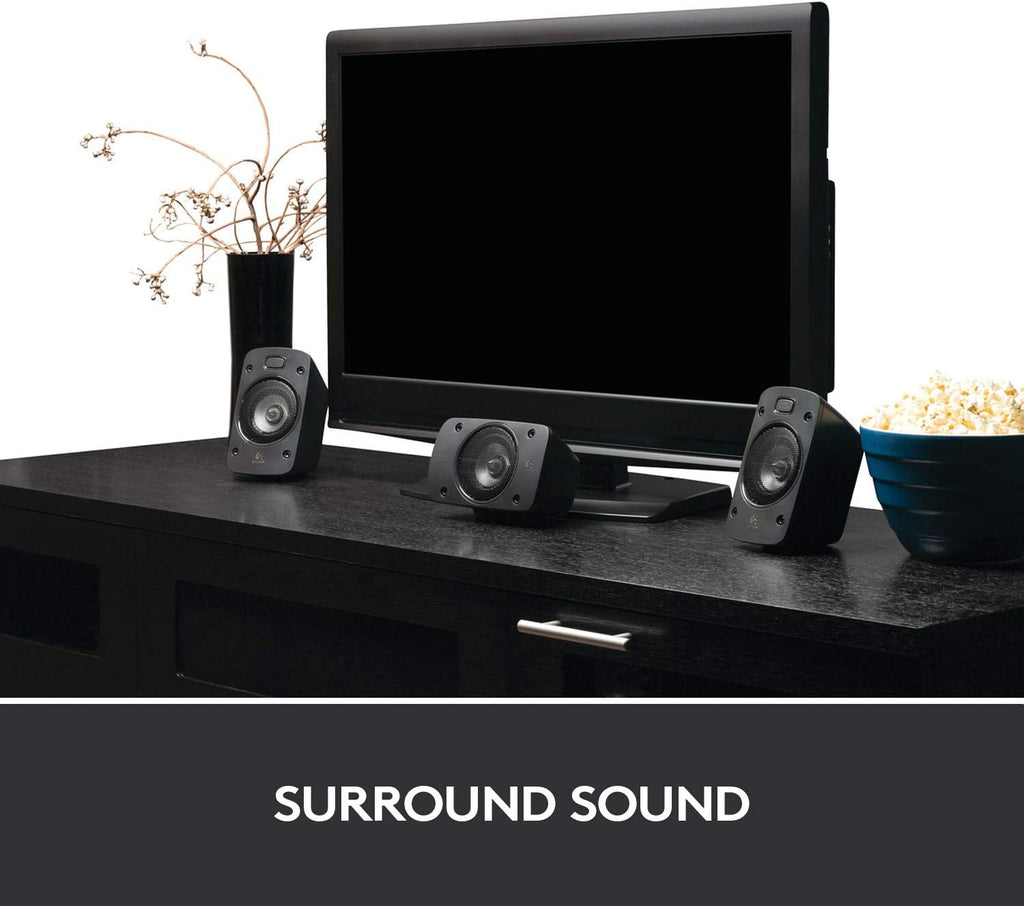 Sistema de sonido 5.1 Logitech Z906, altavoces con sonido envolvente de 1000 vatios, THX, múltiples entradas de audio, mando a distancia, enchufe UE, PC/PS4/Xbox/equipo estéreo/TV/smartphone/tableta - Negro