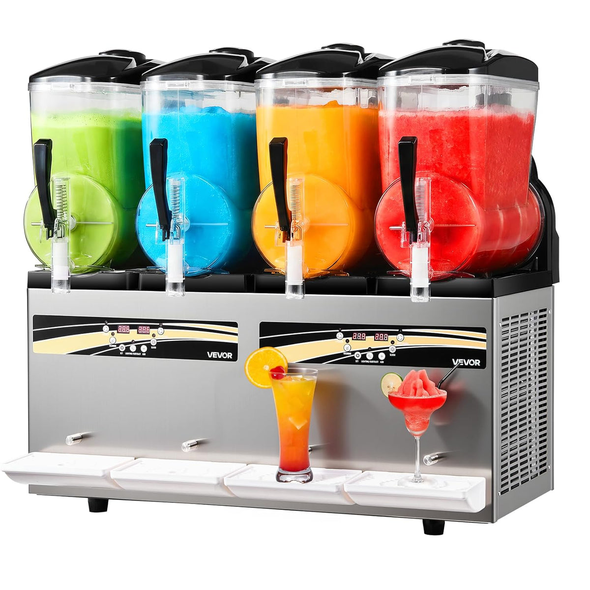 Máquina de granizados VEVOR 4 x 12 L, fabricante de granizados de 1650 W (no necesita hielo), máquina eléctrica para margaritas con función de autolimpieza, adecuada para margaritas granizadas, frappés, batidos y licuados