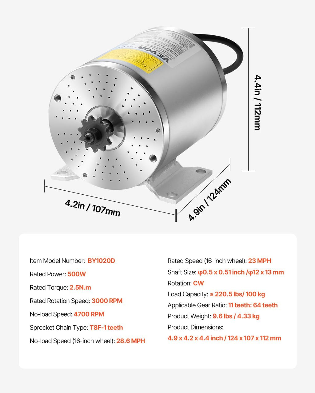 VEVOR Kit de motor eléctrico sin escobillas, 500 W, motor eléctrico de CC para karts, 36 V 3000 rpm, con controlador de velocidad y kit de acelerador, para bicicleta eléctrica, motocicleta, scooter