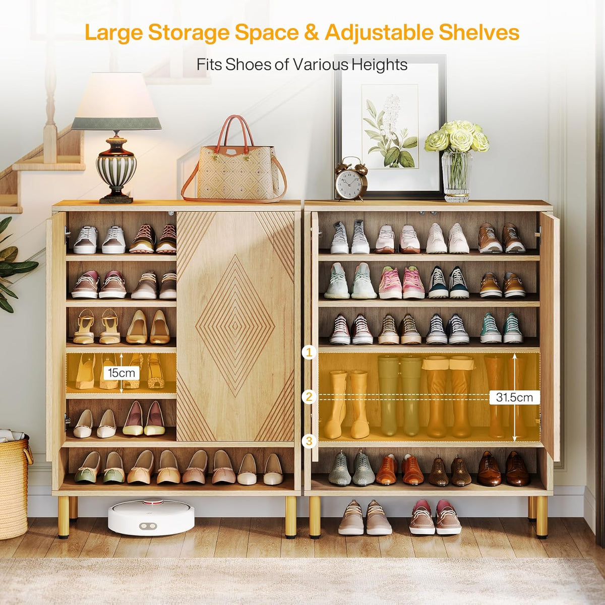 Tribesigns Zapatero de 7 niveles, estante para zapatos, zapatero con 2 puertas, mueble para 24 pares de zapatos estilo granja con estantes ajustables, organizador de madera para entrada, pasillo, sala de estar (marrón)