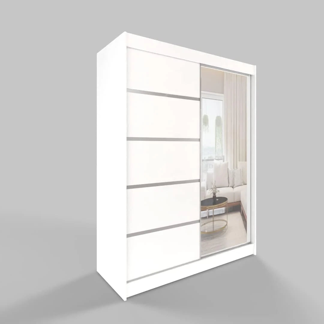 ML Furniture L3 szafa na ubrania z drzwiami przesuwnymi 120 cm z lustrem – meble do sypialni, do przechowywania – szafka wielofunkcyjna – kolor: biały