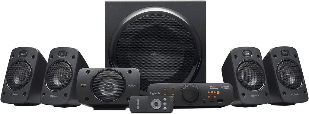 Sistema de sonido 5.1 Logitech Z906, altavoces con sonido envolvente de 1000 vatios, THX, múltiples entradas de audio, mando a distancia, enchufe UE, PC/PS4/Xbox/equipo estéreo/TV/smartphone/tableta - Negro