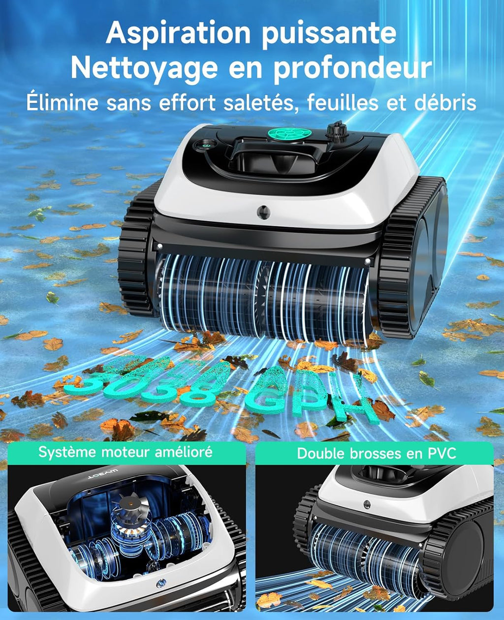 WYBOT C1 Robot limpiafondos para piscinas, fondo y paredes, 150 min, aspiradora de piscina con planificación inteligente de rutas, limpieza totalmente automática del suelo, limpieza rápida de 150 m² (verde y blanco)