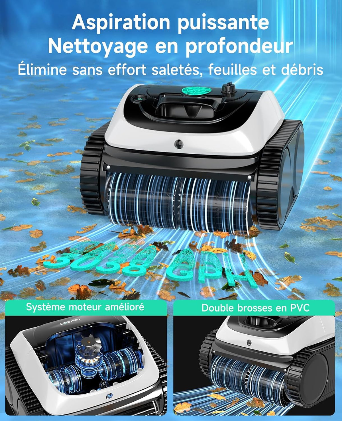 WYBOT C1 Robot limpiafondos para piscinas, fondo y paredes, 150 min, aspiradora de piscina con planificación inteligente de rutas, limpieza totalmente automática del suelo, limpieza rápida de 150 m² (verde y blanco)
