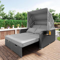 Sofá lounge de ratán sintético, sofá de jardín de dos plazas con función reclinable, tumbona de jardín con toldo extraíble, sofá lounge tipo cama de día con cojines, gris