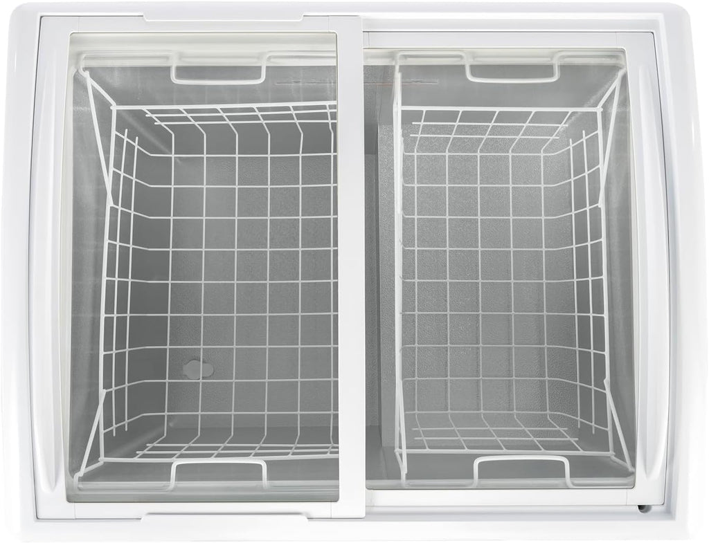 Congelador horizontal convertible Frigidaire, vitrina con tapa de cristal, 6.5 pies cúbicos, ruedas giratorias, temperatura ajustable