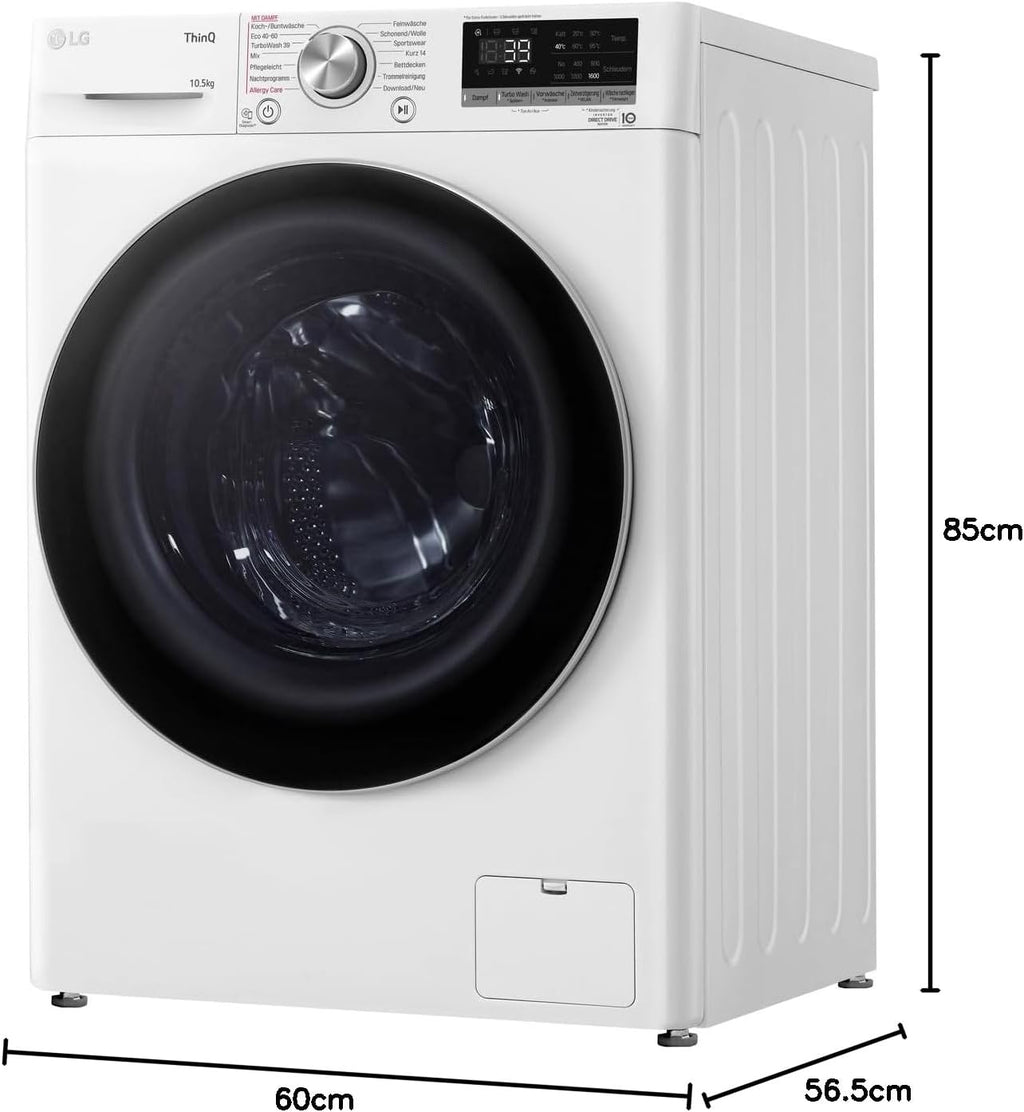 LG F4WV7080, Clase A, lavadora de carga frontal 8 kg, 1400 rpm, AI Direct Drive, Wi-Fi, limpieza profunda con vapor, gran capacidad, TRIPLE A, puerta exterior de cristal templado, 62 x 60 x 85 cm, blanco