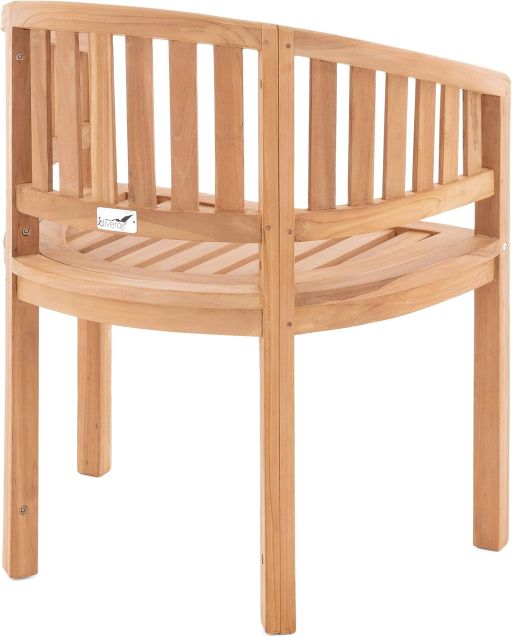 Silla de plátano DIVERO Sarasota curvada de madera de teca, tratada – Hecha totalmente a mano – Color: marrón natural