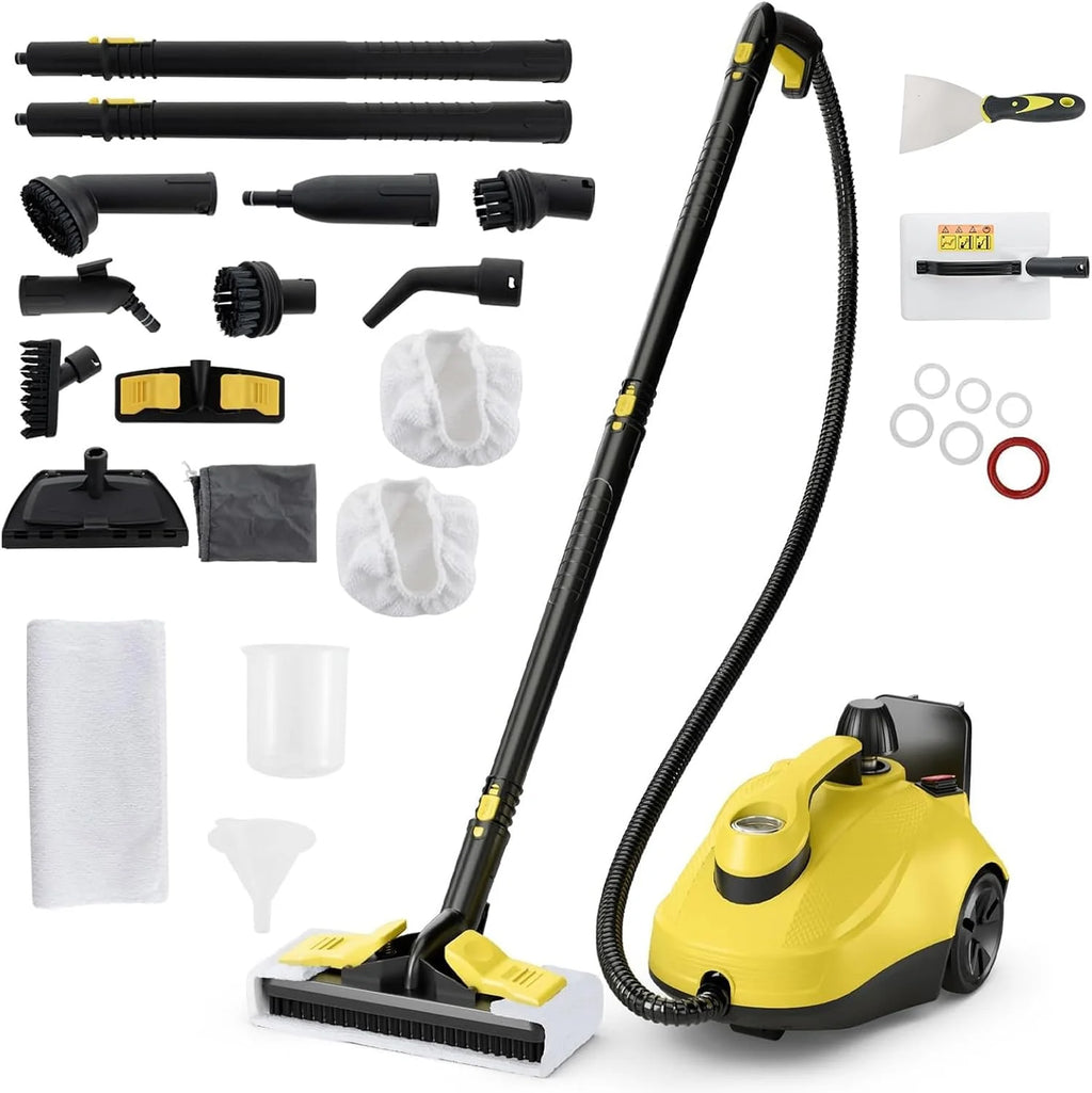 COSTWAY Myjka parowa 2000W, Para pod ciśnieniem: 5 bar, Zbiornik: 1,8L, Temperatura: do 160℃, Odkurzacz do podłóg z 29 akcesoriami i wałkami, Urządzenia parowe w zestawie z 5m kablem zasilającym