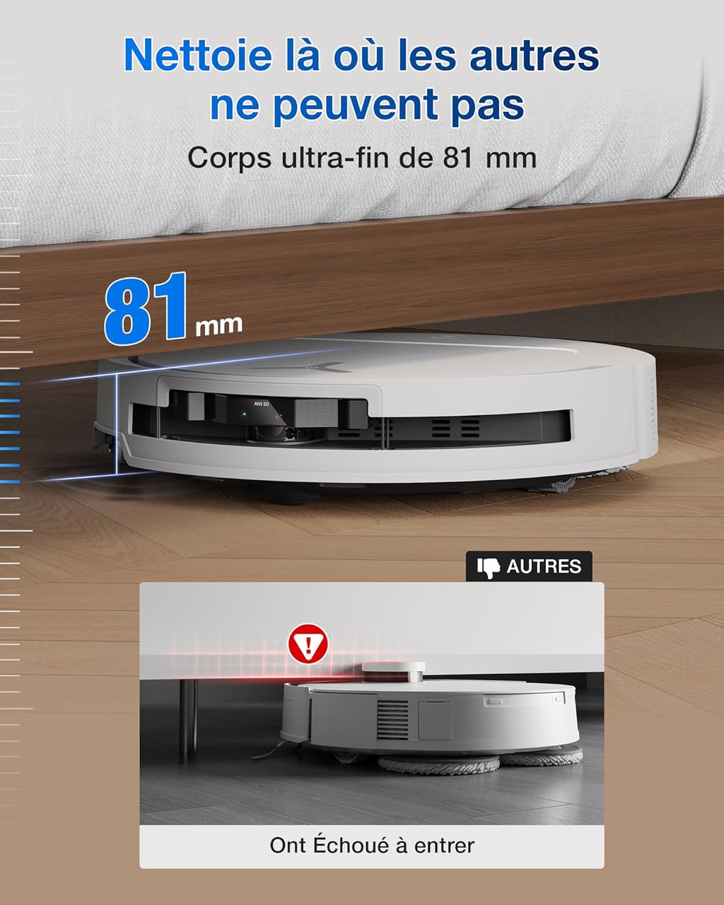 Robot aspirador ECOVACS T50 Pro Omni, 15000Pa mejorado respecto al T30 Pro Omni, cepillo lateral y mopa extensibles, adición automática de solución de limpieza, lavado con agua caliente a 75℃, blanco
