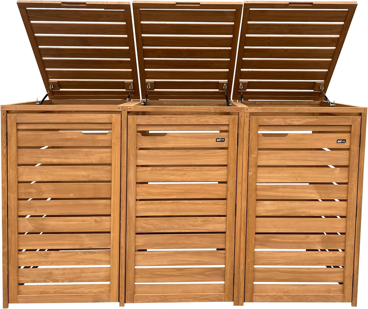 AXI Lex Cubrecontenedor de madera marrón | Cerramiento para 3 cubos de basura - 240-720 L | Caja de almacenaje para cubos de basura