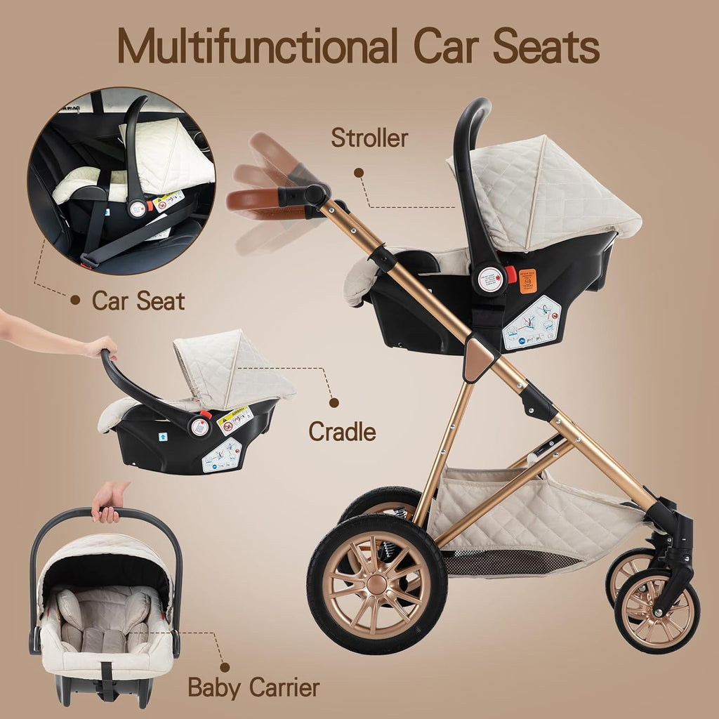 Cochecito 3 en 1 Gcarebb, silla de paseo con portabebés, cochecito completo con altura ajustable, cochecito combinado con marco de aluminio para recién nacidos de 0 a 4 años