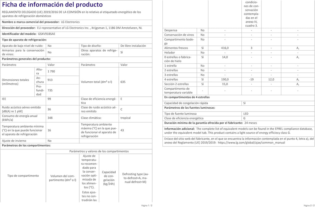 Frigorífico Side by Side LG GSGV81PYLL, Clase E, 635 L, Instaview, frigorífico con congelador, dispensador de hielo, hielo picado y agua, Total NoFrost, compresor Smart Inverter, Wi-Fi