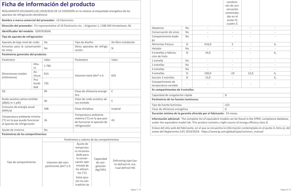 Frigorífico Side by Side LG GSGV81PYLL, Clase E, 635 L, Instaview, frigorífico con congelador, dispensador de hielo, hielo picado y agua, Total NoFrost, compresor Smart Inverter, Wi-Fi