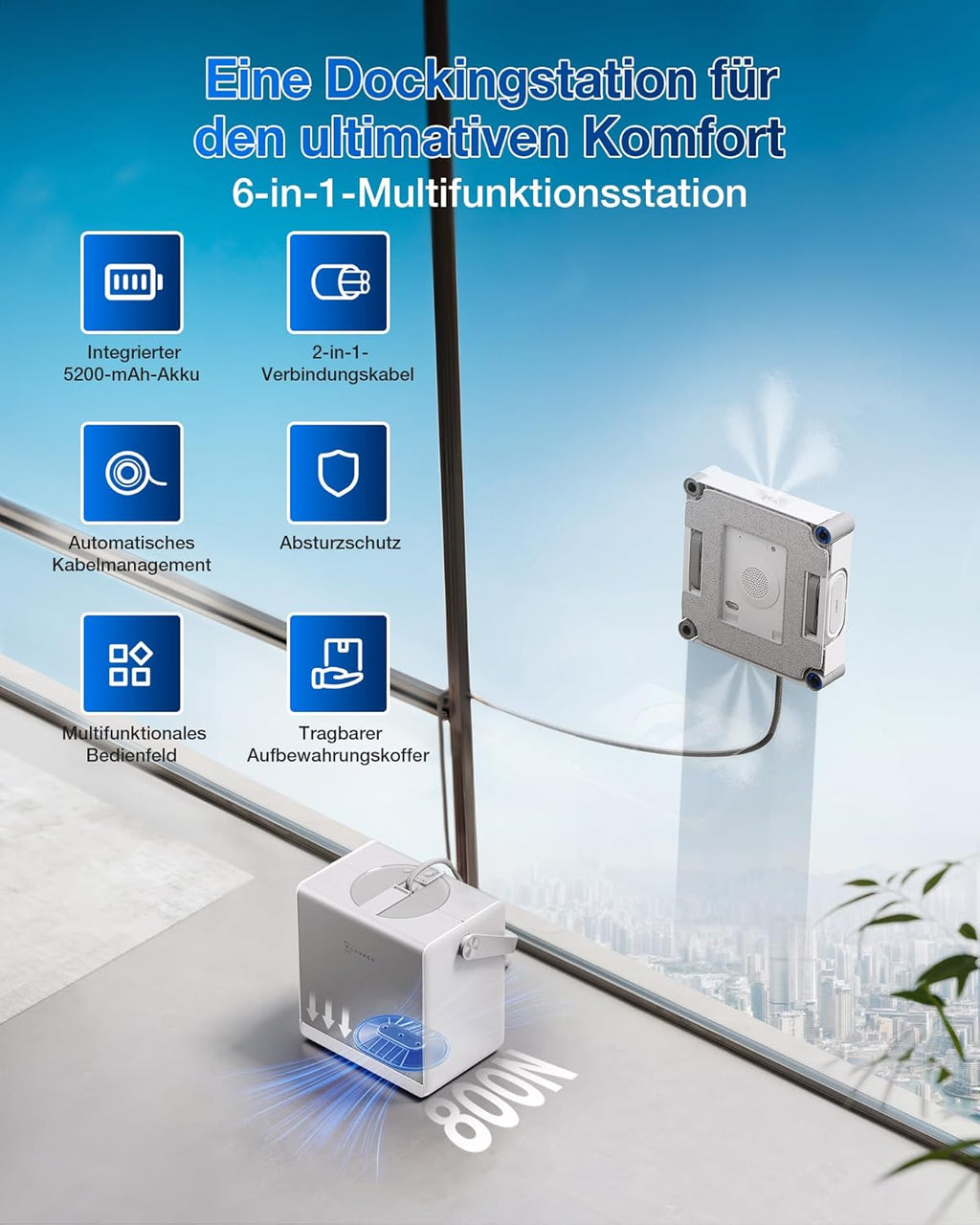 Robot limpiacristales ECOVACS WINBOT W2S Omni con estación multifunción, limpieza inteligente hasta los bordes con TruEdge™, carga durante el funcionamiento, TRES boquillas de agua, protección de 12 niveles