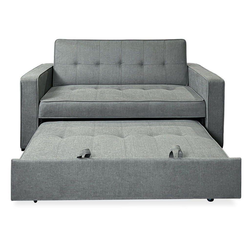 Sofá cama de 2 plazas modelo Vienna con reposabrazos, gris, diseño moderno, práctico y funcional
