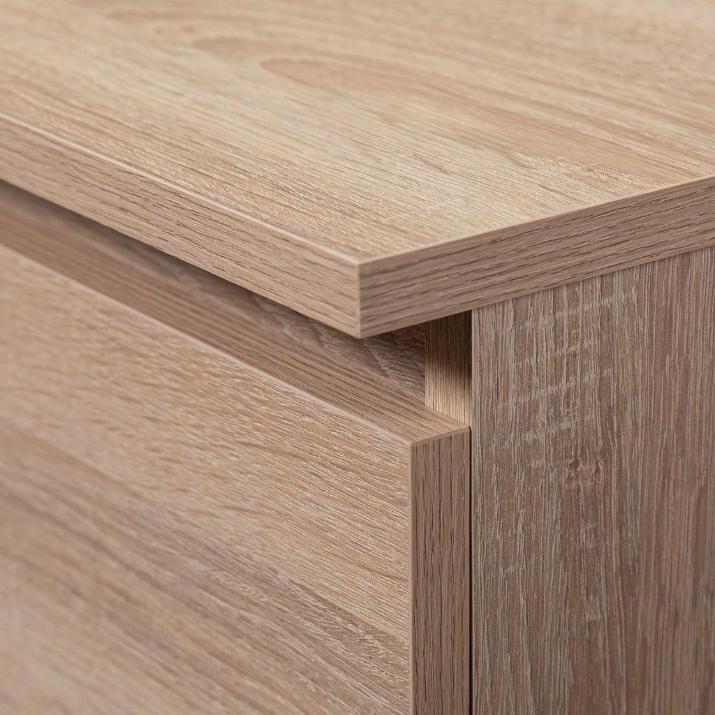 Cómoda AKORD K100 con 3 cajones, armario con 2 puertas y 4 estantes, para salón o dormitorio, moderna, tablero laminado de 16 mm, A101xH76xP35 cm, color roble Sonoma y roble Sonoma
