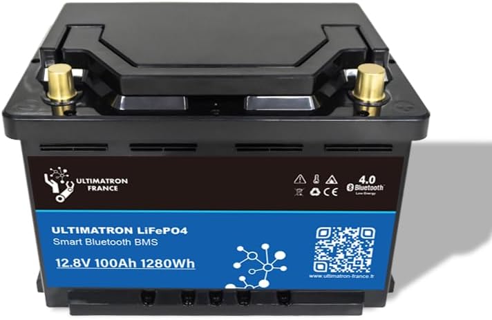 ULTIMATRON - Batería de litio bajo asiento 12.8V 100Ah LiFePO4 Smart BMS con Bluetooth - Versión Pro