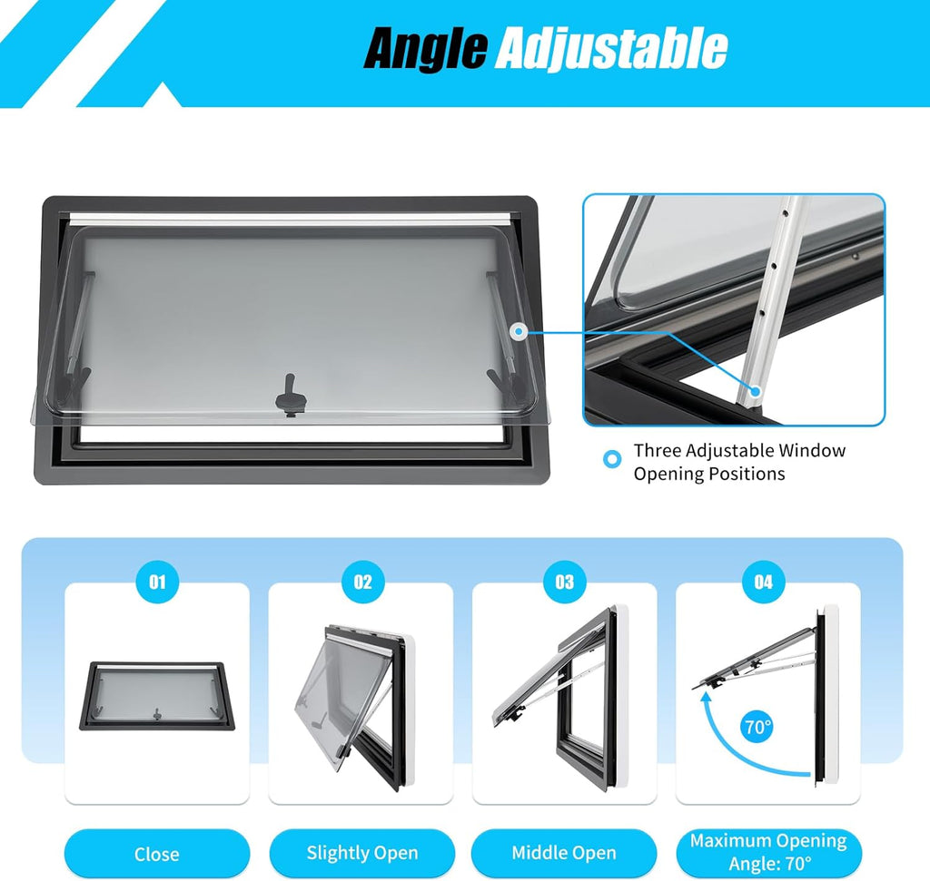LENDISIY Ventana lateral para autocaravana Ventana abatible 90x50cm Ventana para caravana Ventana de empuje con marco Protección solar y visual para RV Caravana Autocaravana Furgoneta