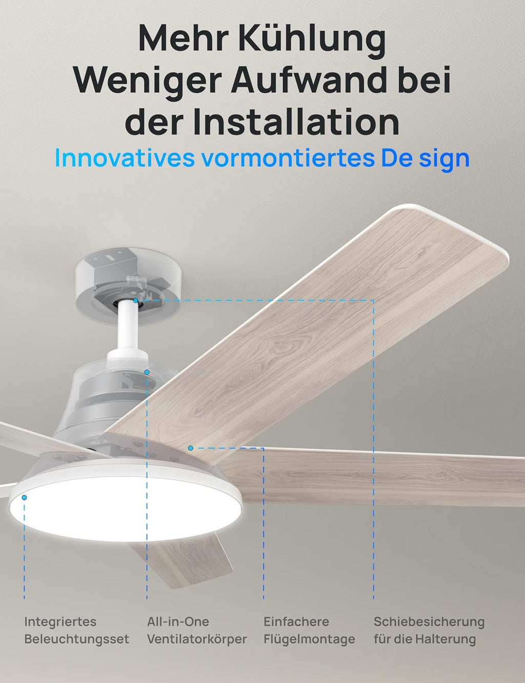 Ventilador de techo inteligente DREO con luz, 132 cm, 12 velocidades, 3 modos, iluminación LED de intensidad regulable, motor CC silencioso, temporizador de 12 horas, control remoto/APP/Alexa, para interiores, blanco