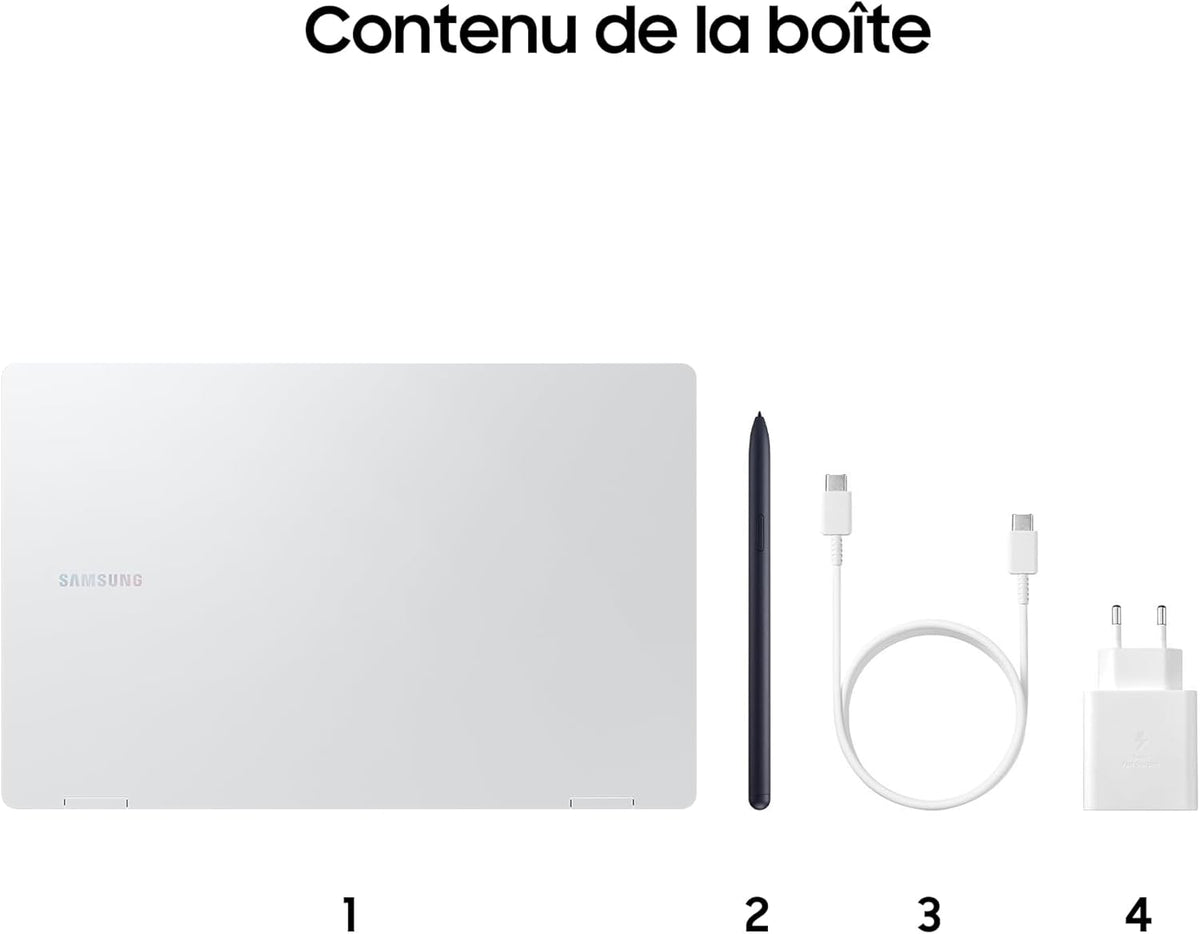 Samsung Galaxy Book4 360 Ordenador portátil 15.6'', Plataforma Intel Evo – Intel Core Ultra 7, 16GB RAM 512GB SSD Intel Graphics, Plata, teclado AZERTY FR