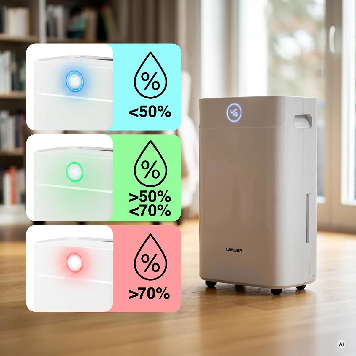 Wisser Elektryczny osuszacz powietrza 20 l/24 h do piwnic do 50 m² – 42 dB