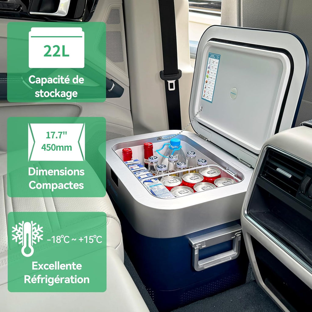 Nevera Eléctrica para Coche BINGI 22L Silenciosa (≤45dB) Refrigerador de Coche con Compresión -18°C a +15°C, 12V/24V/220V, para Furgoneta, Camión, Barco, Coche, Casa, Dormitorio, Picnic, Camping