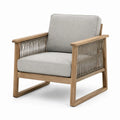 Sillón de exterior de madera de acacia con tejido de cuerda de polipropileno y cojín de poliéster