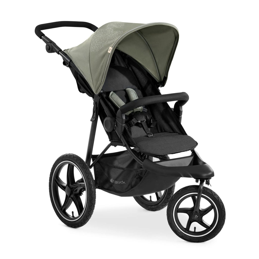 Cochecito hauck Runner 2, silla de paseo de tres ruedas con ruedas neumáticas XL para niños de hasta 22 kg, protección UV 50+, ventana de ventilación, altura ajustable, plegable, cesta XL de hasta 3 kg, función de reclinado (negro)