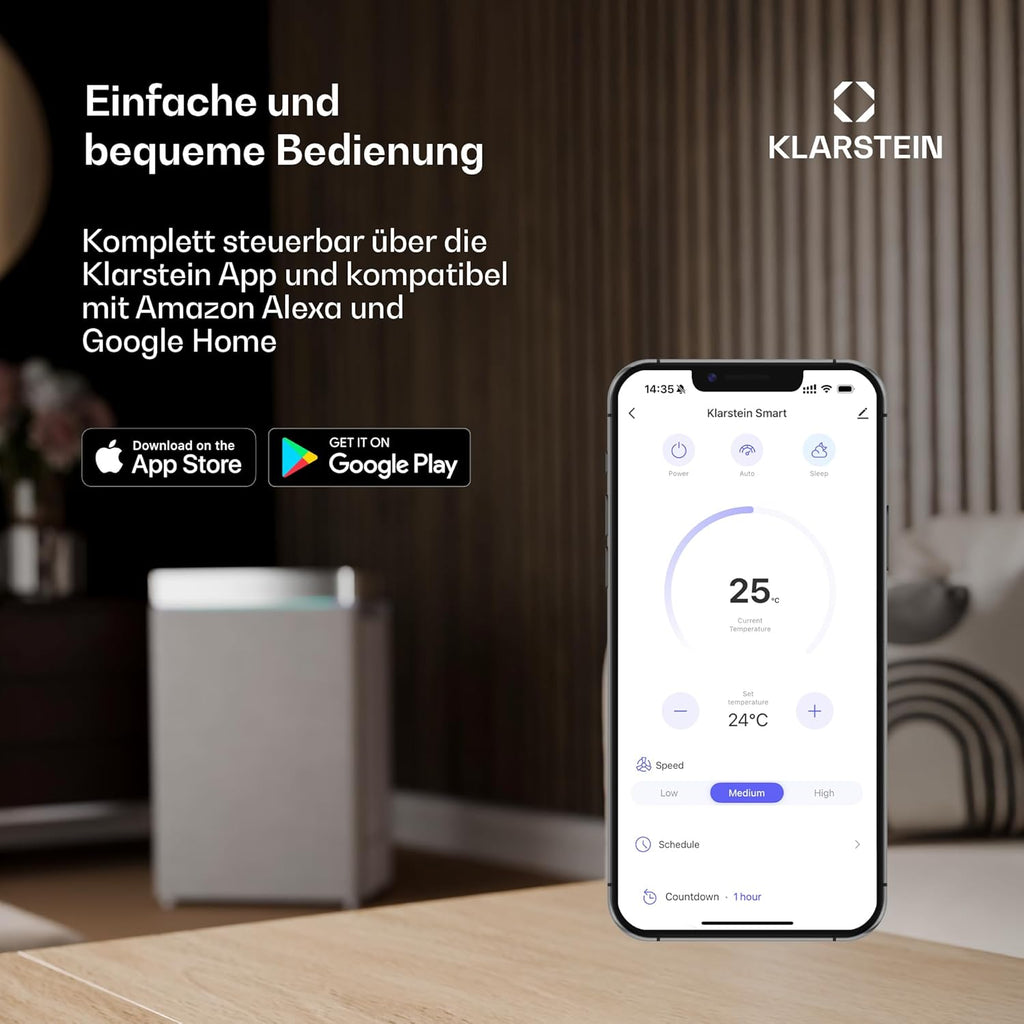 Klarstein 4 en 1: Enfriador de aire inteligente, ventilador, humidificador e ionizador I Depósito de agua de 6 L, oscilación, 30 W, 210 m³/h, temporizador I Aire acondicionado sin tubo de escape, aire acondicionado móvil, plata