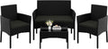 Yaheetech Set de muebles de jardín de 4 piezas, conjunto de muebles de balcón de poliratán para exterior con sofá de 2 plazas, 2 sillas, mesa y cojines para terraza/balcón/jardín, negro y gris