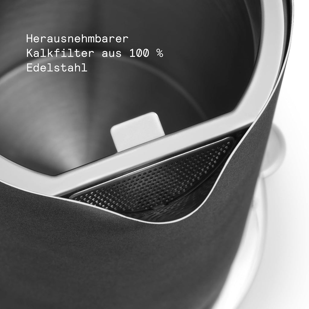 Hervidor de agua de acero inoxidable Aarke negro mate – Hervidor eléctrico de 1,2 L, múltiples ajustes de temperatura, base giratoria de 360°, ebullición silenciosa, boquilla antigoteo