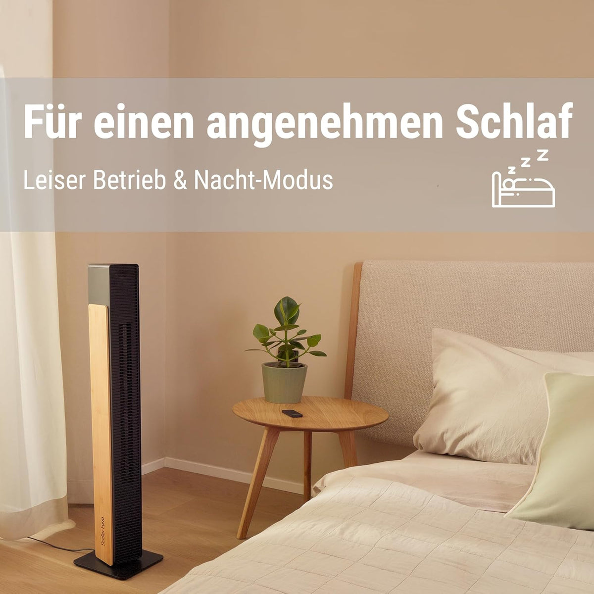 Ventilador silencioso Stadler Form Nick, ventilador de torre con función de oscilación, 10 niveles de velocidad, temporizador, con mando a distancia, para dormitorio, oficina, sala de estar, con bambú natural, blanco