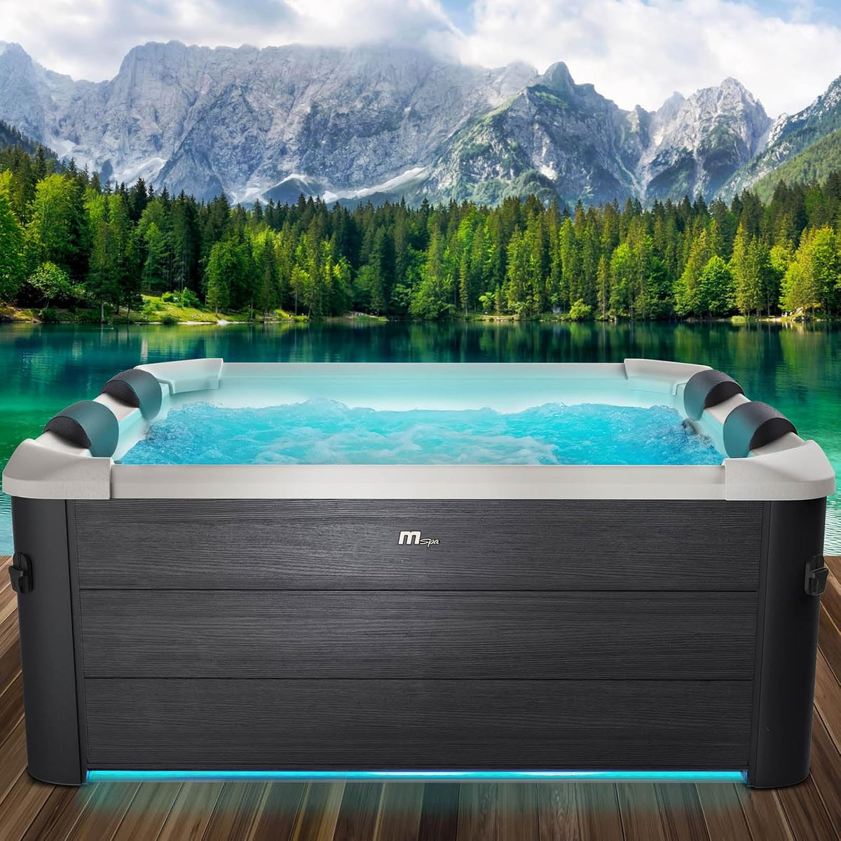 Jacuzzi MSpa Oslo de BRAST con pared exterior rígida | Iluminación LED con 20 colores ajustables para 6 personas | 160x160x65 cm | 120 chorros de masaje | Uso durante todo el año, resistente al invierno | Piscina para interiores y exteriores