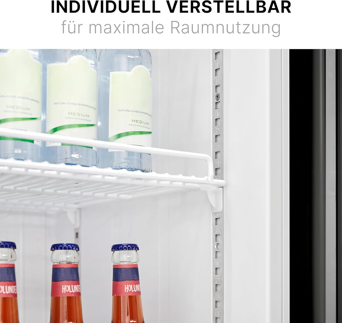 Refrigerador con puerta de cristal Bomann, refrigerador de bebidas con cerradura, 6 estantes de altura ajustable, 30 kg por estante, refrigerador grande de 347 litros, enfriador de botellas con luz LED KSG 7351 negro