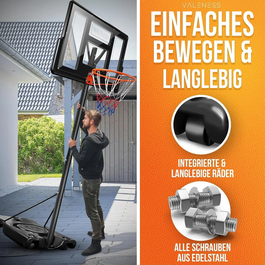 Canasta de baloncesto para exteriores, altura regulable de 135 a 305 cm, soporte de baloncesto independiente con balón de baloncesto talla 7 y bomba de aire BWS2024