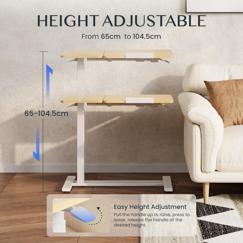 Mesa auxiliar FLEXISPOT: mesa para portátil y mesa de cama flexible con tablero inclinable, altura ajustable y móvil, ideal para sofá, cama y momentos de lectura (Arce, 80x40cm)