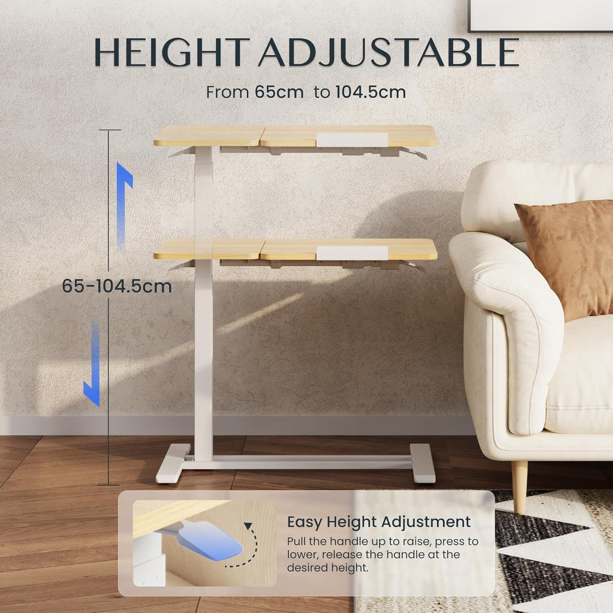 Mesa auxiliar FLEXISPOT: mesa para portátil y mesa de cama flexible con tablero inclinable, altura ajustable y móvil, ideal para sofá, cama y momentos de lectura (Arce, 80x40cm)