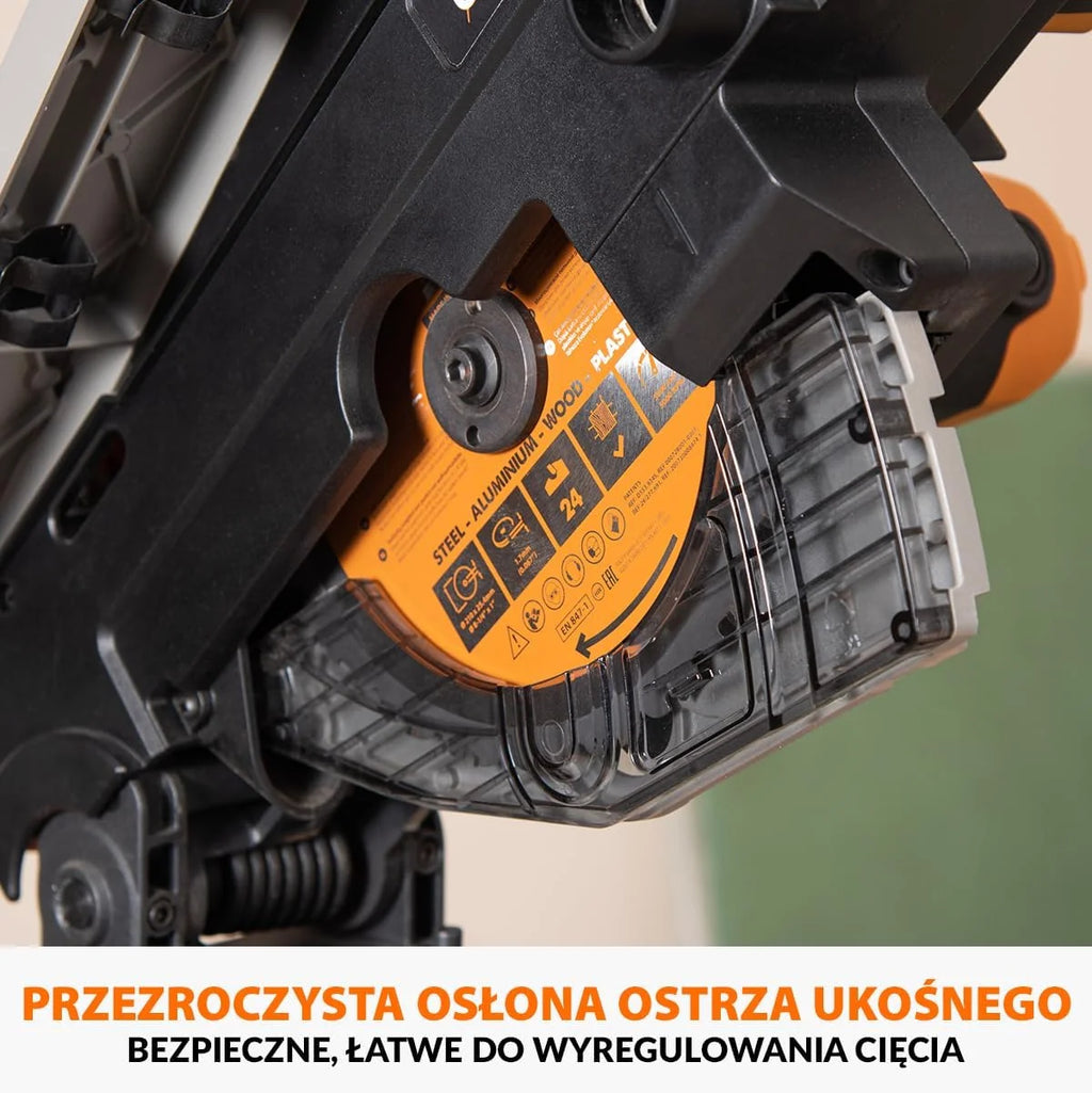 Evolution Power Tools R210MTS-G2 Zmienna piła ukośna/stołowa, kompaktowa, wielofunkcyjne cięcie różnych materiałów, ostrze TCT w zestawie do cięcia drewna, plastiku i metalu, 210mm