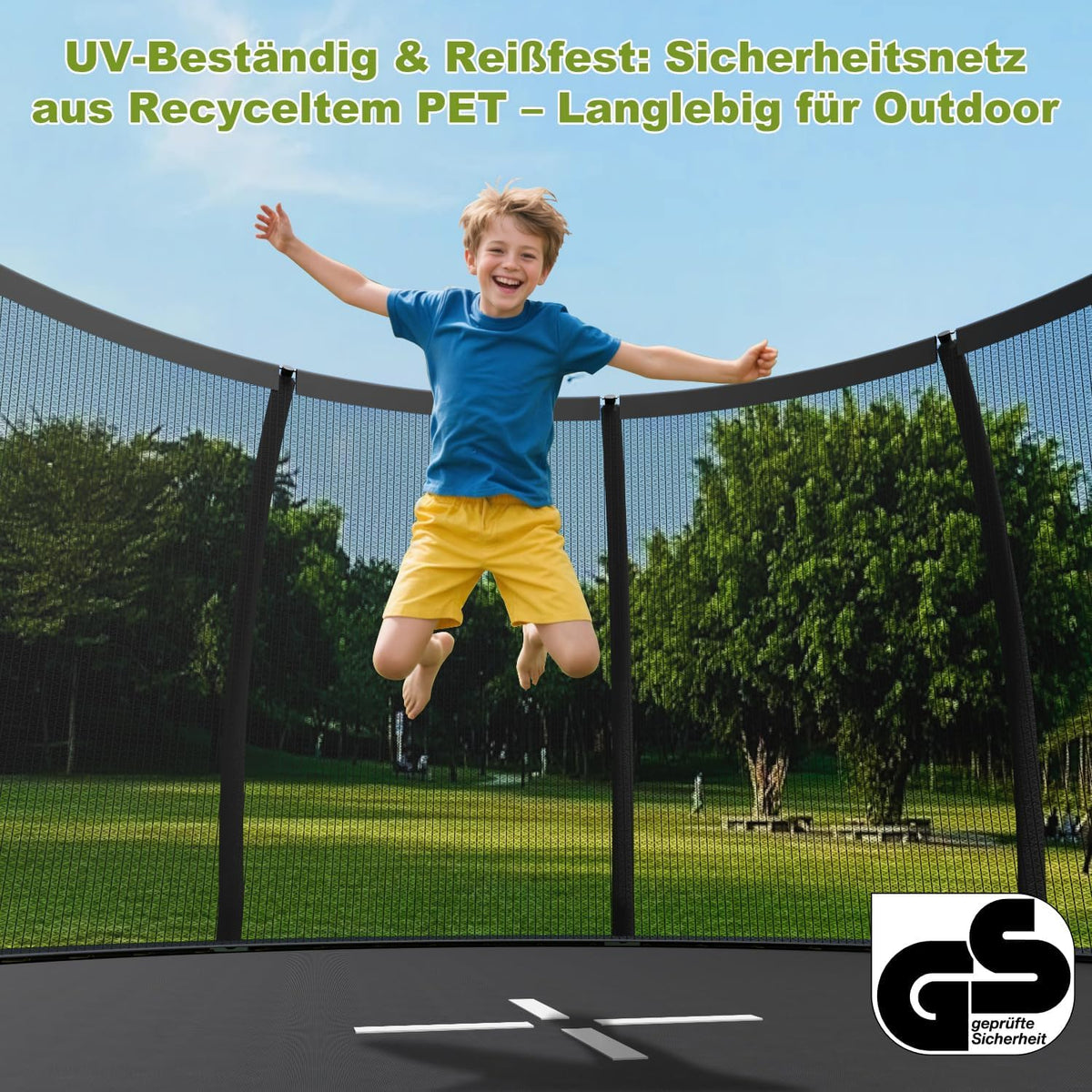 Cama elástica infantil para jardín Devoko Ø 228/305/366/427/488 cm con certificado GS, red de seguridad, forma redonda, escalera y bolsa para zapatos