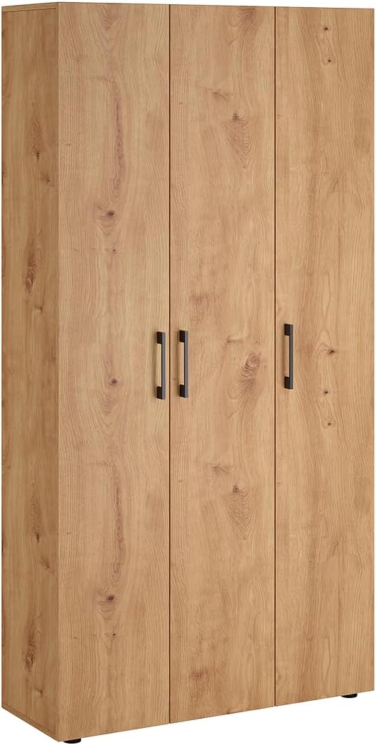 Bellamio Apol Mehrzweckschrank Eichenoptik – Besenschrank 90 cm breit mit Stauraum – Putzschrank mit Staubsaugerfach – Vorratsschrank Küche - Aktenschrank aus Holz - Flurschrank – Aufbewahrungsschrank