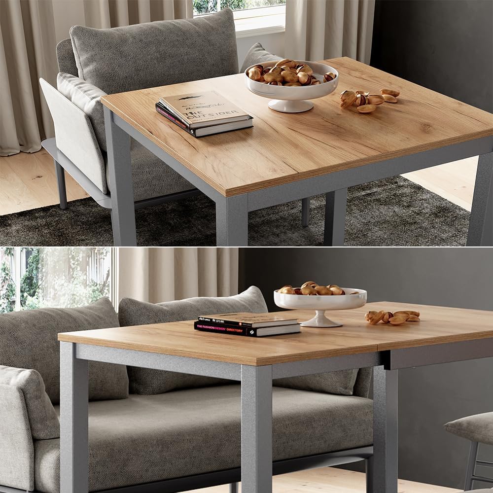 Mesa de comedor Vicco Granny, roble/gris, 120 x 70 cm extensible, con función de extensión para longitudes de mesa variables