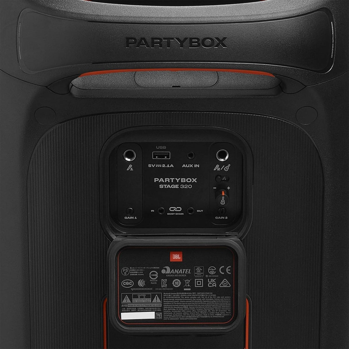 JBL Partybox Stage 120 en negro: altavoz Bluetooth portátil con sonido JBL Pro, espectáculo de luces, refuerzo de sonido con IA y asa telescópica: 12 h de autonomía