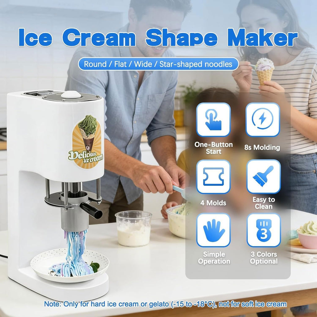 Máquina comercial de helado tipo espagueti, 28–30 l/h, máquina profesional de fideos de helado con 4 moldes diferentes, para catering y heladerías (rojo)