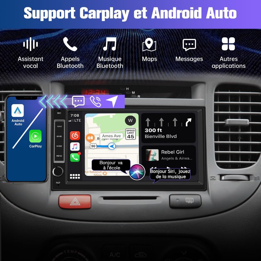 AWESAFE Autoradio Universal 1 DIN/2 DIN Android 13 – Pantalla Táctil de 7 Pulgadas, GPS, CarPlay, Android Auto, WiFi, Bluetooth, FM RDS, USB, Control al Volante [1 GB + 32 GB]